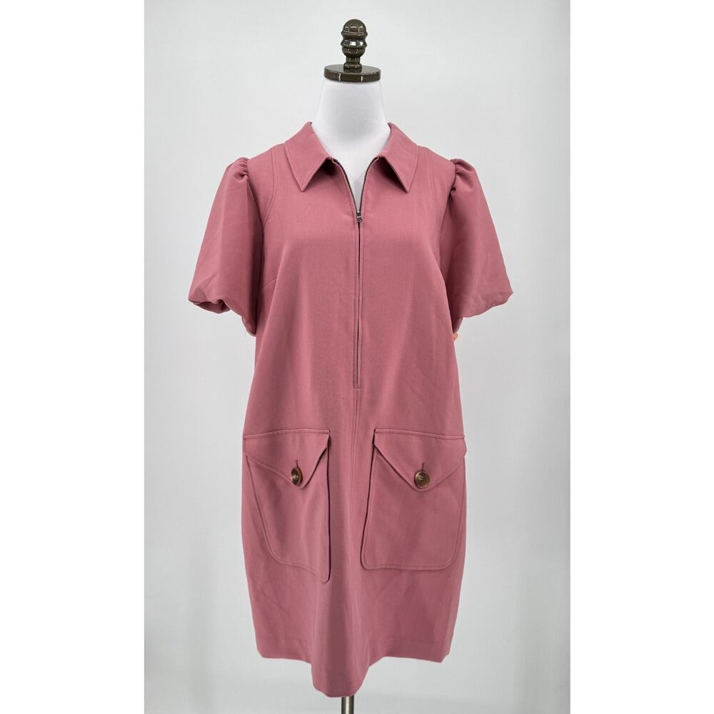 Toccin NY Sally Rose Pink Collared Short Sleeve Zip Mini Dress Sz 12 NEW